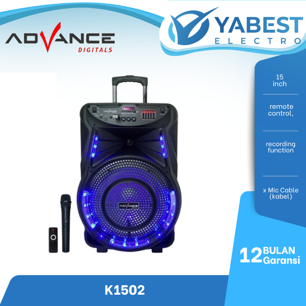 Speaker Portable ADVANCE k1502 Bluetooth 15 inch Mic Wireless 1502