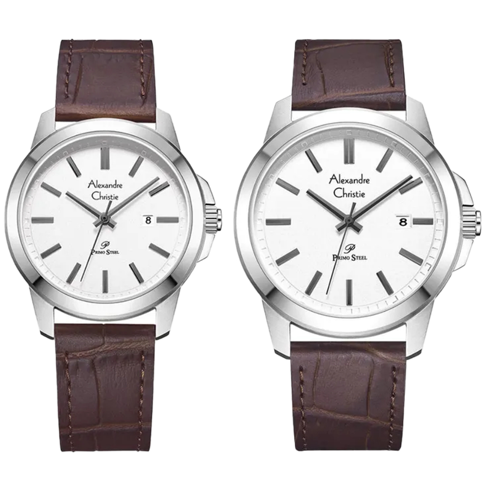 Galery Jam Tangan Alexandre Christie AC 1017 MD & AC 1017 LD Brown Leather Strap