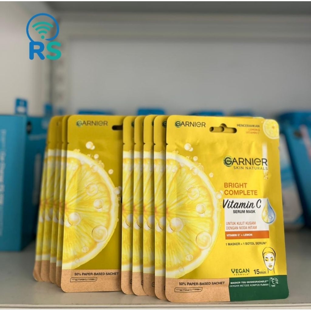 PAKET 5 / 10 pcs Garnier Vitamin C Bright Complete Sheet Mask Masker Lemon Wajah Mencerahkan Glowing