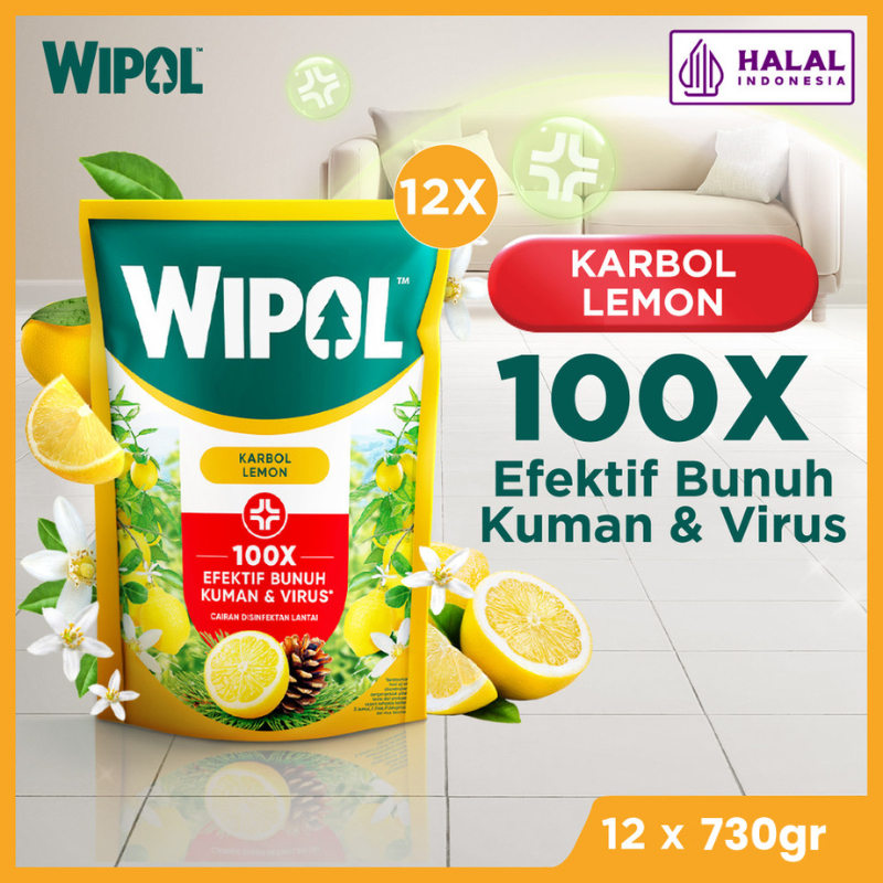 WIPOL KARBOL LEMON PEMBERSIH LANTAI REFILL 730g (Isi 12)