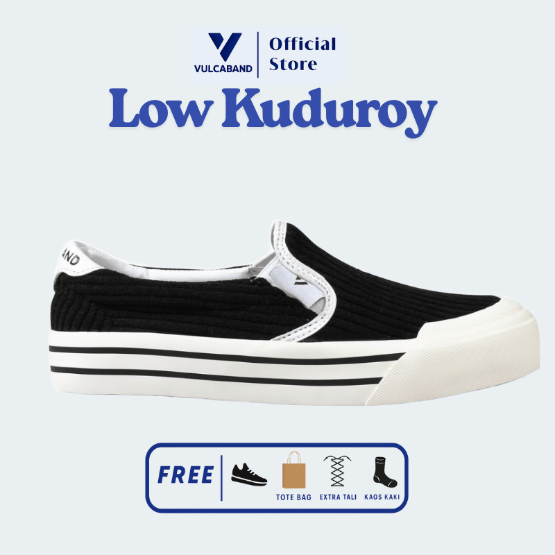 VULCABAND sepatu sneaker slip on casual pria wanita tanpa tali original 100% - Low Kuduroy Hitam Put