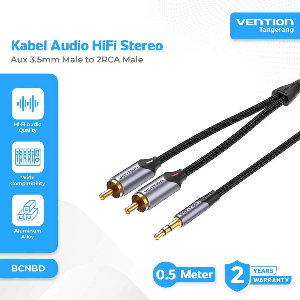 Vention Kabel Audio Splitter Aux 3.5mm Male to 2RCA Male Stereo Premium Design Hi-Fi Sound Quality F