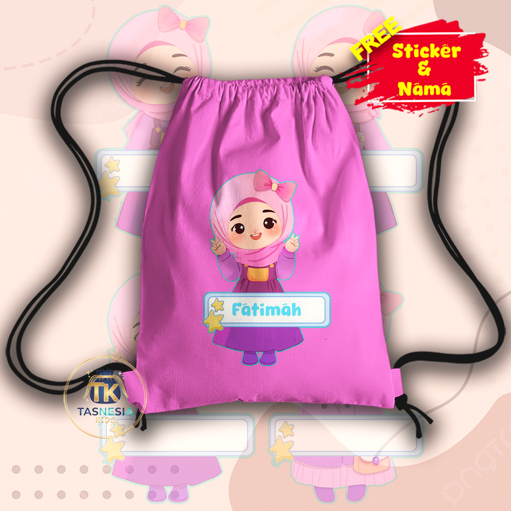 Tas Serut Anak Ayo Mengaji Gratis Custom Nama | Tas Serut Custom Nama | String Bag Anak Custom Nama