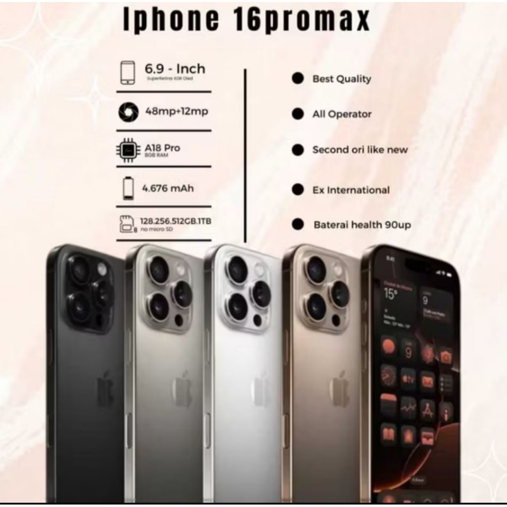 IPHONE 16 PRO MAX 512 BARU SEGEL GARANSI RESMI IBOX 100% ORIGINAL