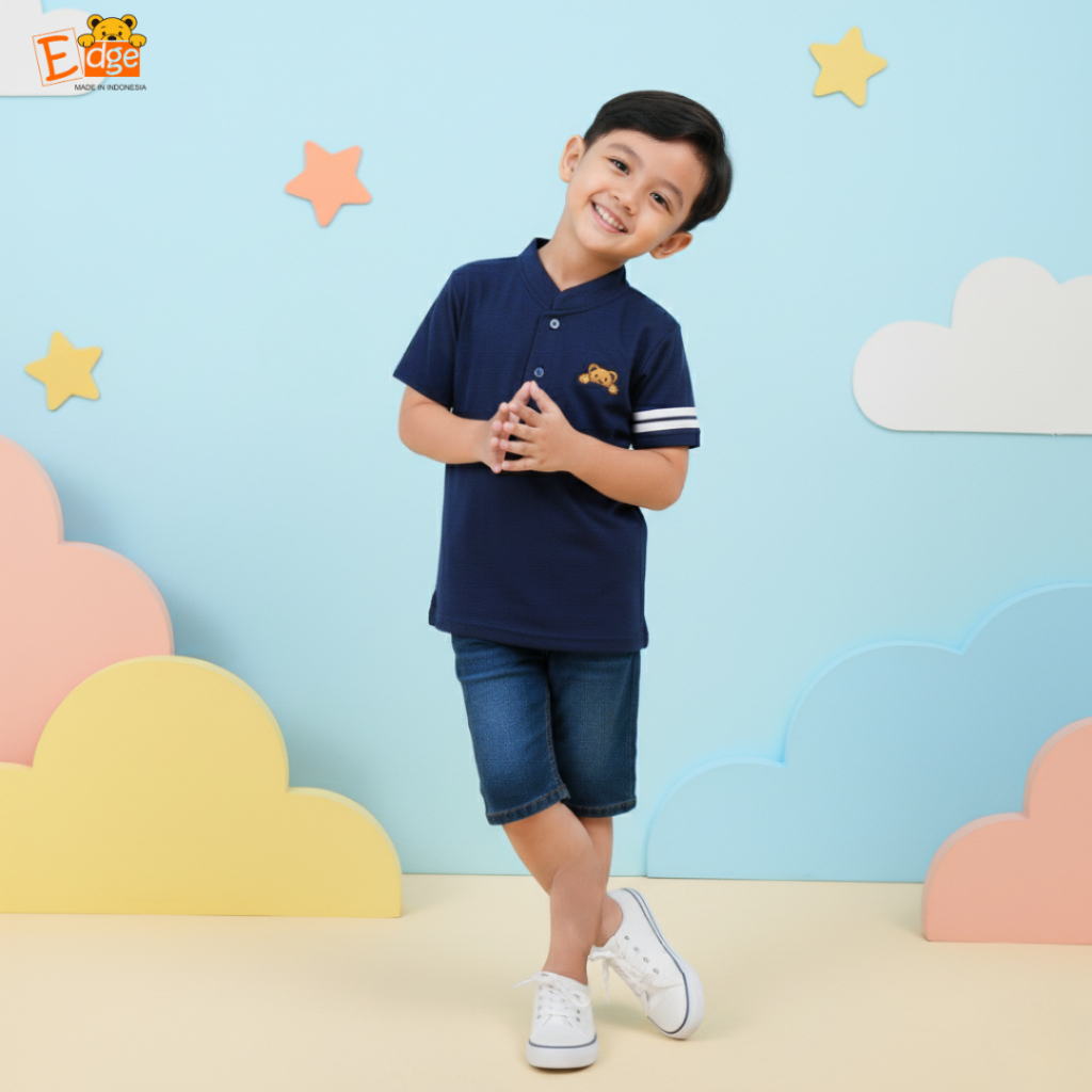 EDGE - Koko Kiddy Baju Koko Anak – Kaos Koko Anak Laki-Laki Bahan Polo – Kerah Shanghai – Ukuran 2-1
