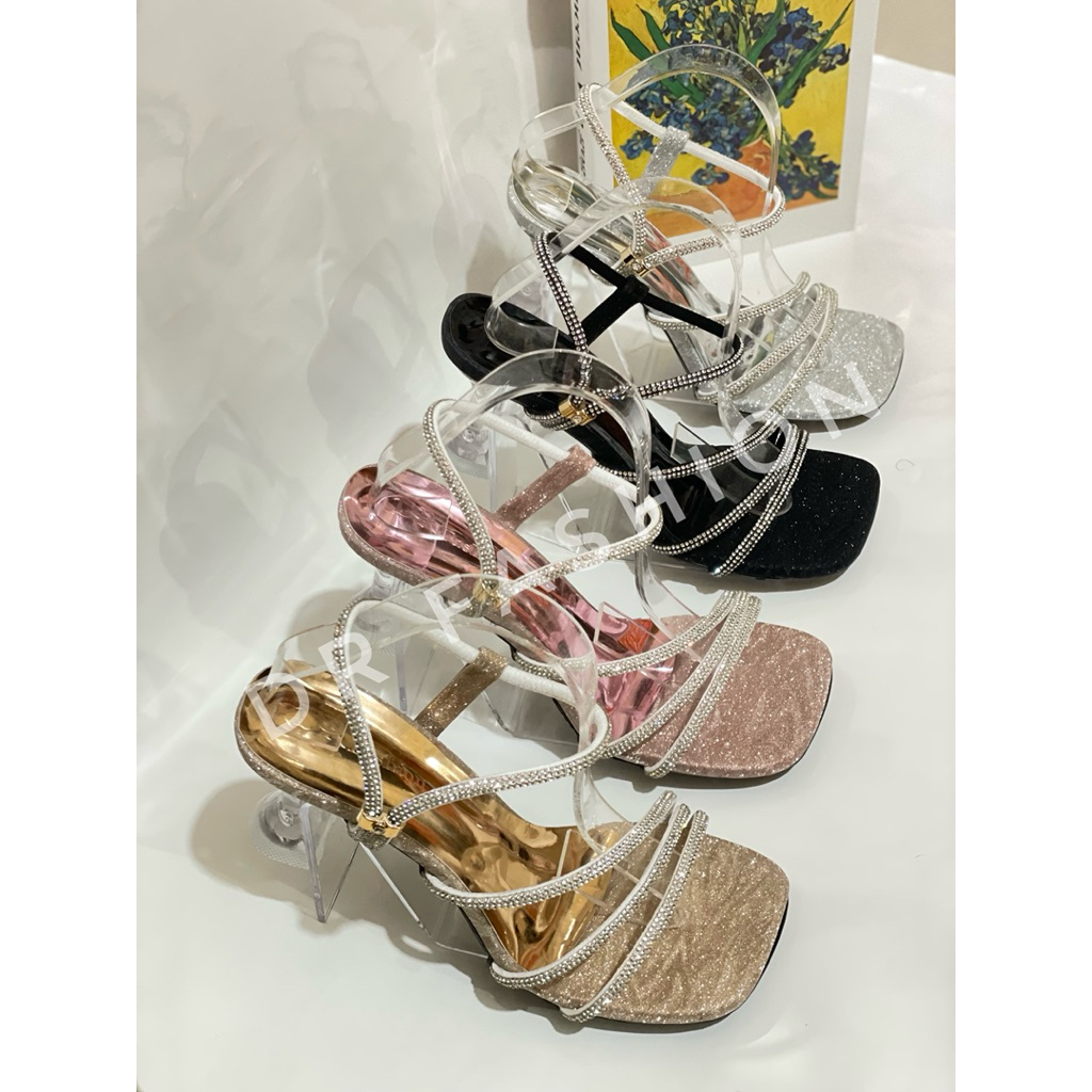 SHERCHA SENDAL WANITA BERLIAN PERMATA HAK 7 CM SENDAL PESTA SENDAL MEWAH SENDAL KEKINIAN