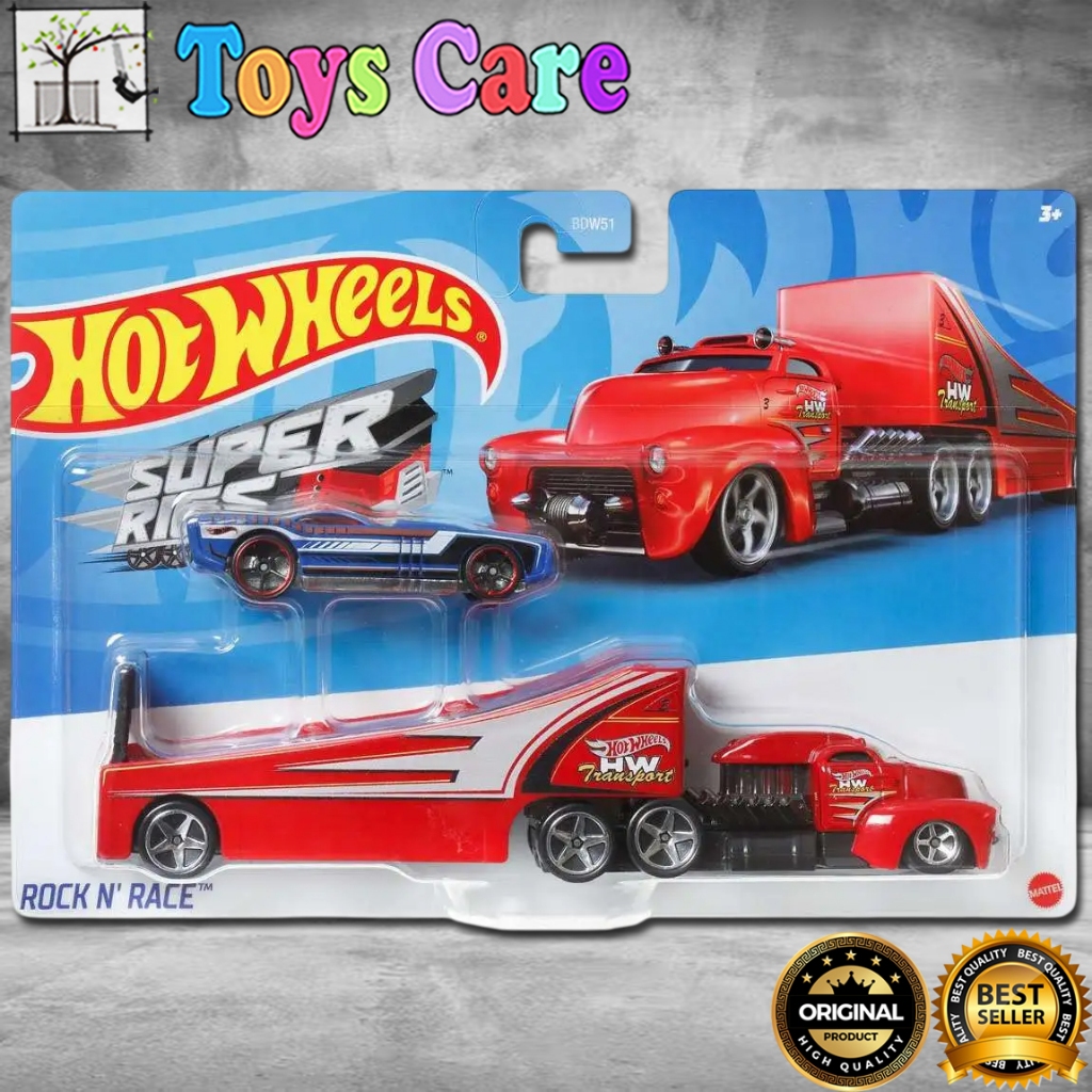 Hot Wheels Super Rigs Rock N Race with Govner Truk Transporter Diecast Hauler