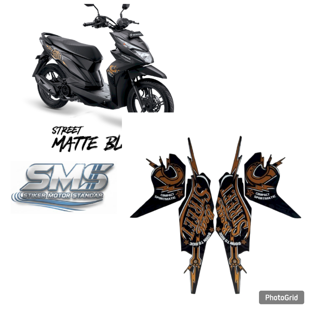 sticker striping body motor honda beat street 2019 2020 hitam-doff