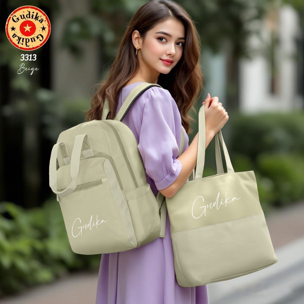 Garansi 100% Ori GUDIKA - Tas Ransel Wanita Set Tote Bag 2 in 1 Anti Air  - 3313
