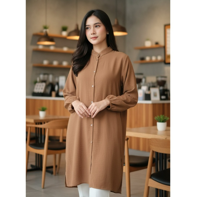 Tunik Cinkel/ LONG TUNIK JUMBO / atasan tunik / Long tunic / Long tunik polos / Long tunik putih / L