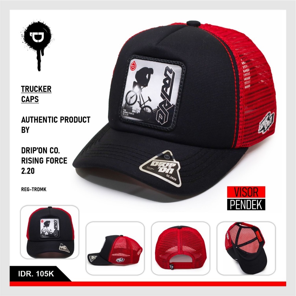 Dripon Topi Jaring Trucker Hitam Merah