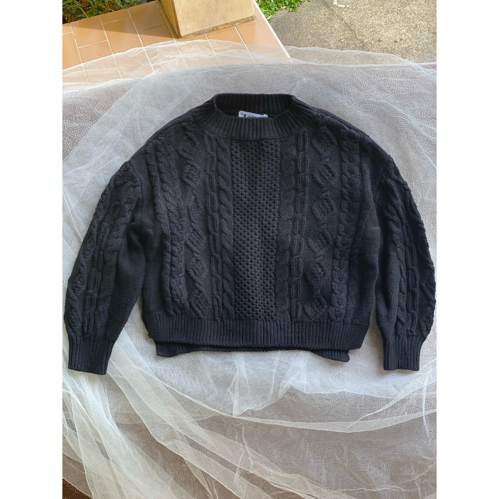 PRELOVED PL sweater rajut kepang hitam anak unisex cowok cewek laki branded Global Work size M 5T 6T