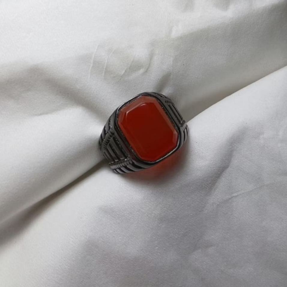 Cincin batu akik yaman ahmer kotak cuting natural