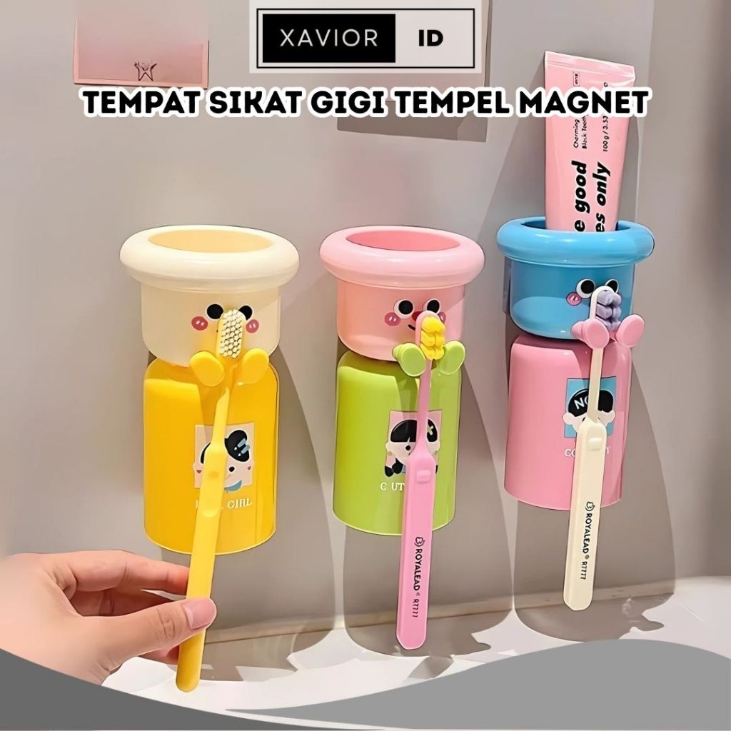 XV Tempat Sikat Gigi Tempel Magnet Karakter Anak Lucu / Magnetic Toothbrush Holder Set Cangkir Rak O