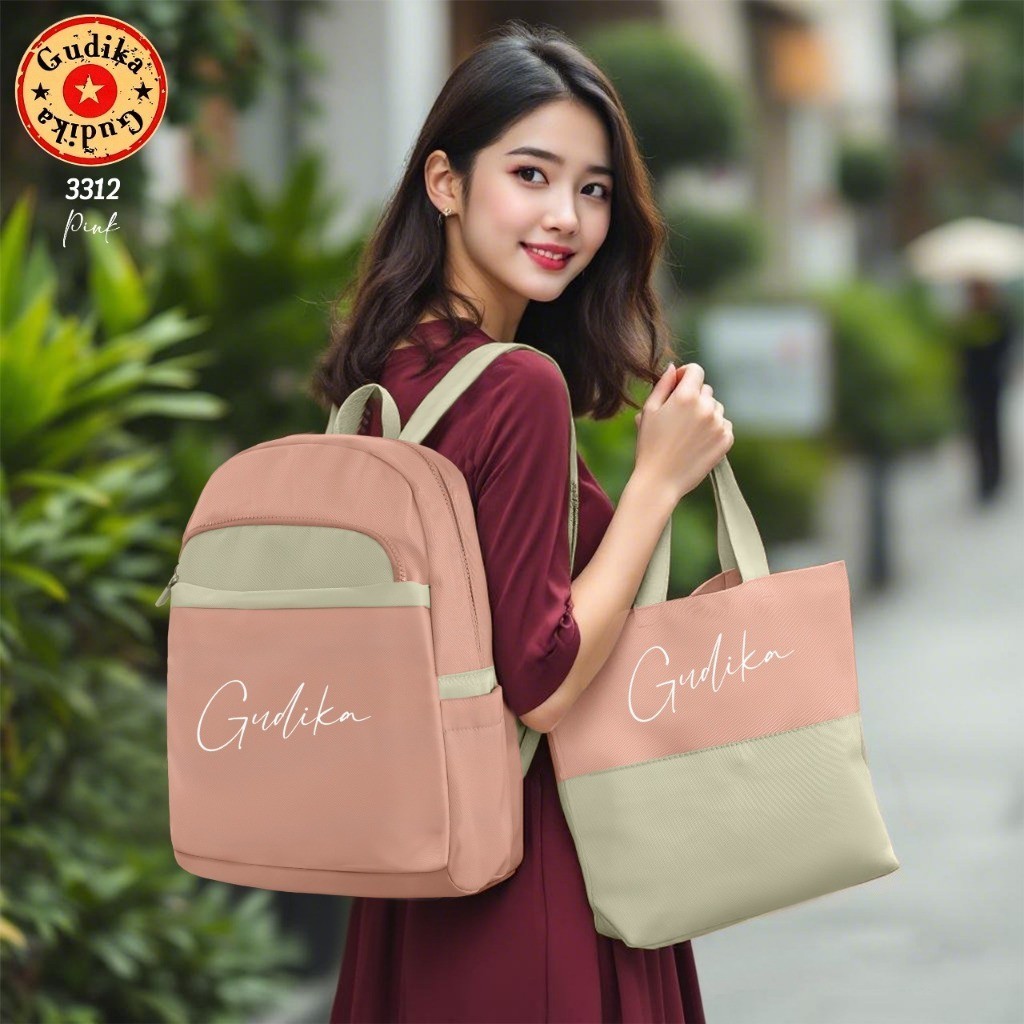 Garansi 100% Ori GUDIKA - Tas Ransel Wanita Set Tote Bag 2 in 1 Anti Air - 3312
