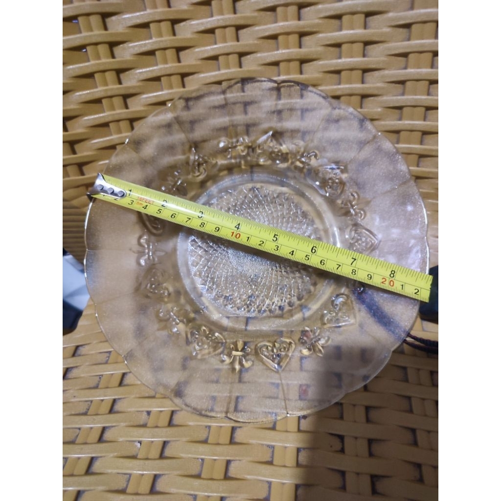 piring makan kaca beling bening motif random