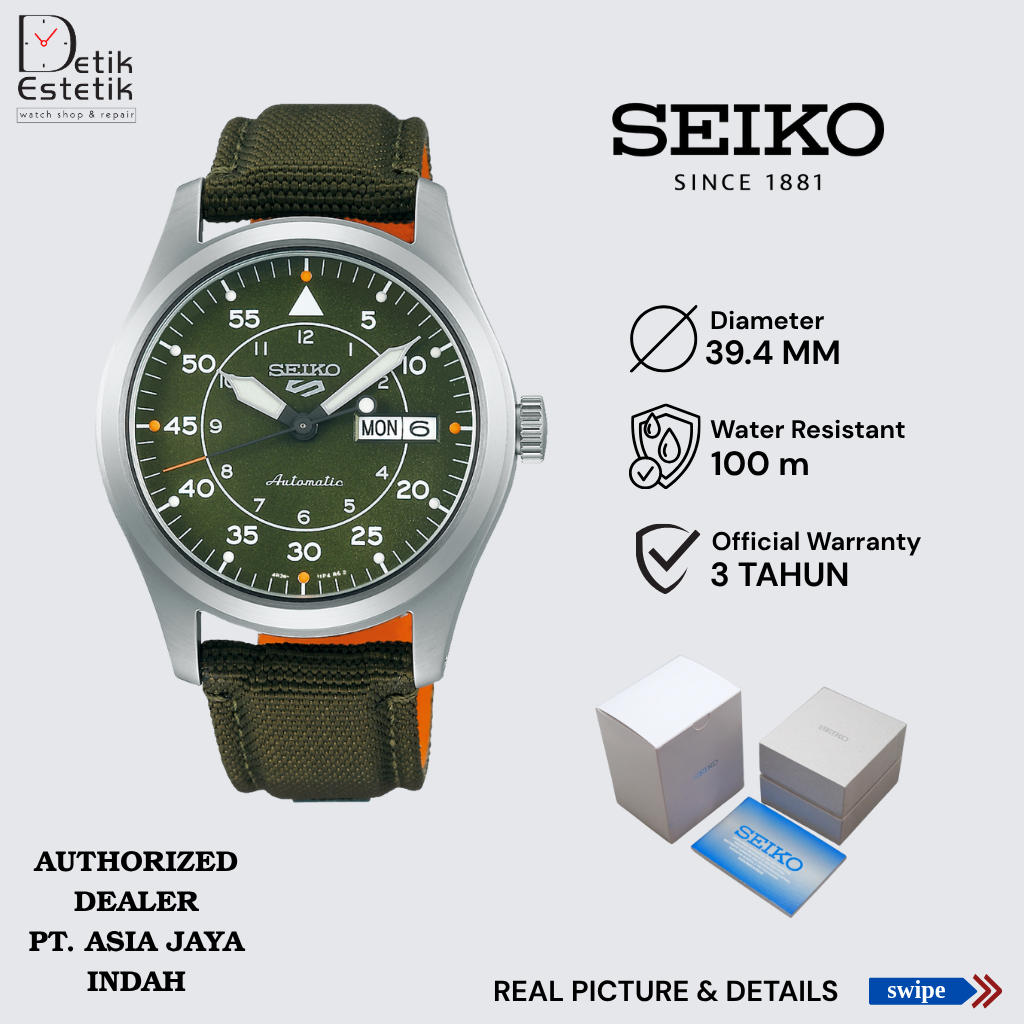 Jam Tangan Pria Seiko 5 SRPH29 SRPH29K1 Automatic Strap Fabric Army Green Dial Original