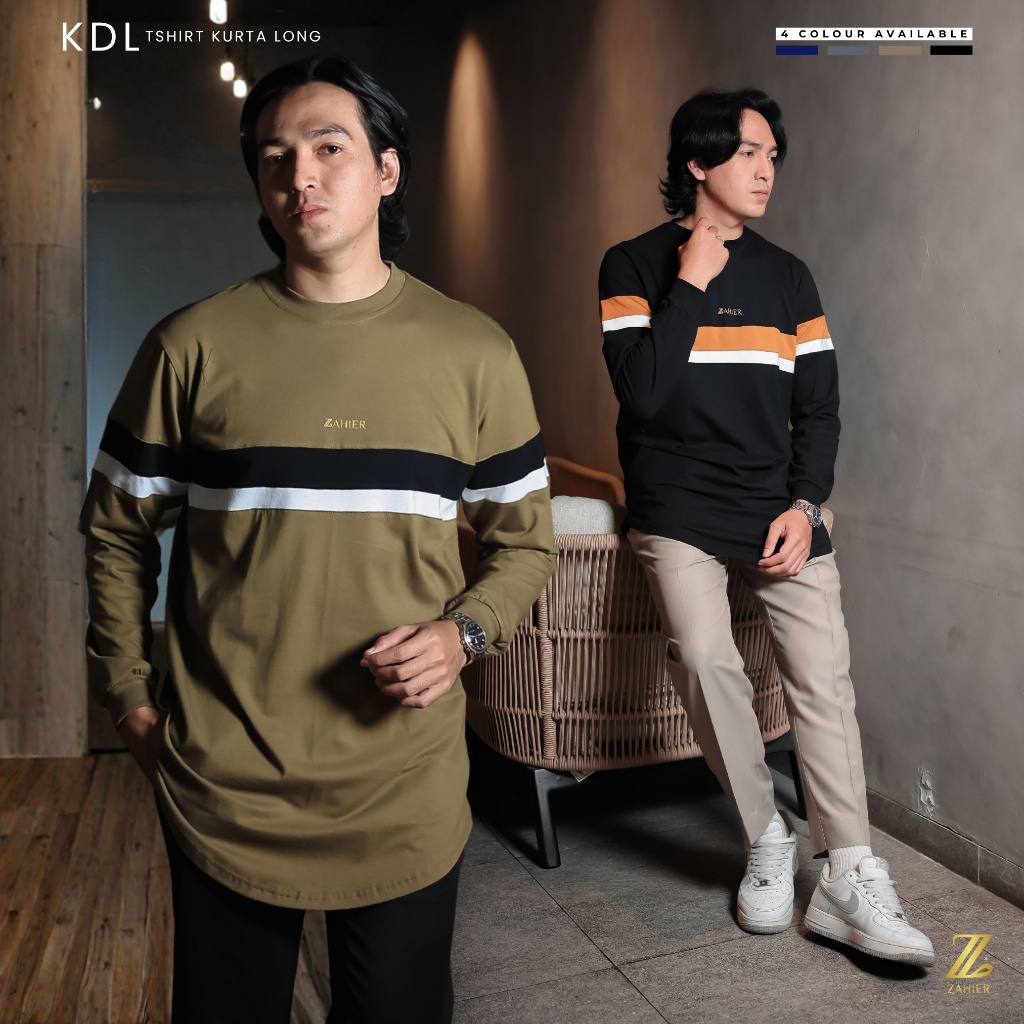 ZAHIER Kaos Kurta Pria Lengan Panjang Tshirt KDL Dewasa Premium 100% Cotton Combed 24s Longline
