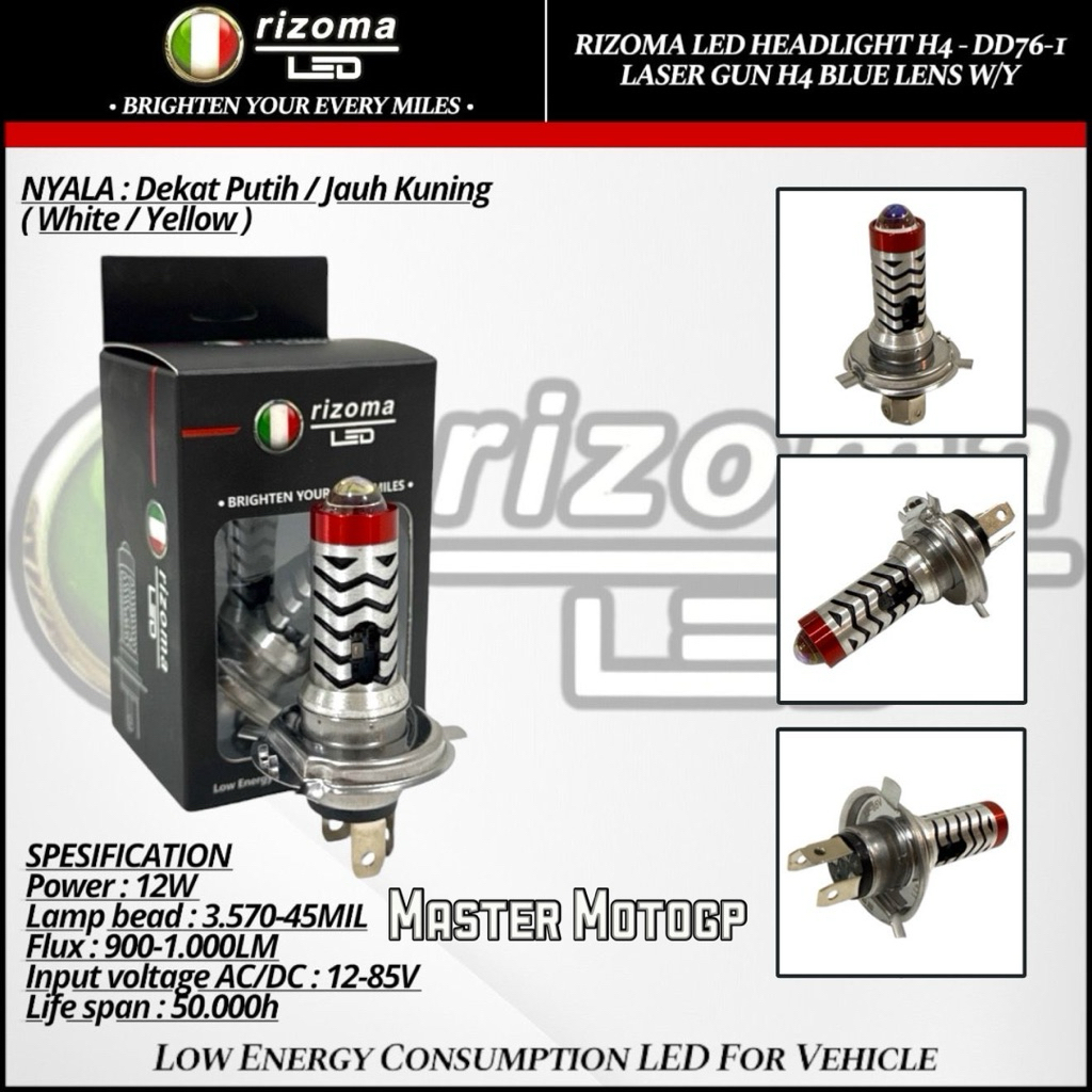 RIZOMA LED HEADLIGHT H4 DD76-1 Laser GUN Senja biru lancip HEAD RED bohlam depan H4 Laser projektor 