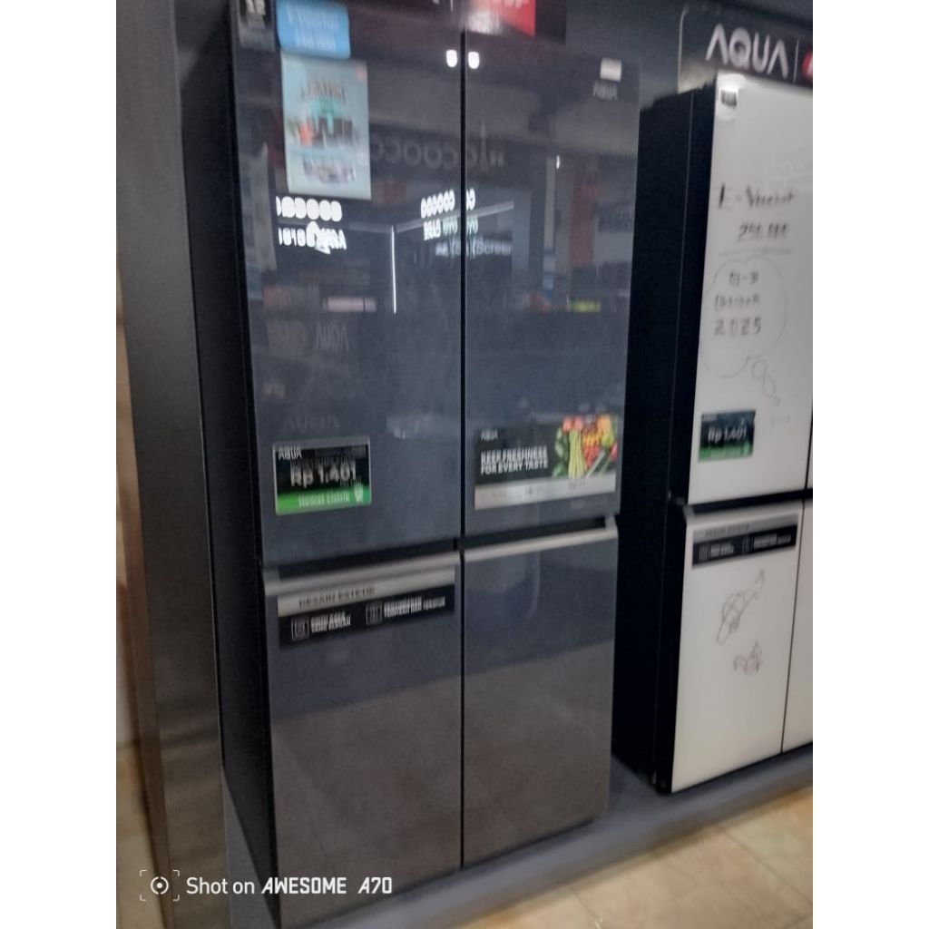 Aqua Kulkas Side By Side 4 Pintu Kapasitas Besar Kulkas AQR-TTD546RBG(BK) Garansi Resmi