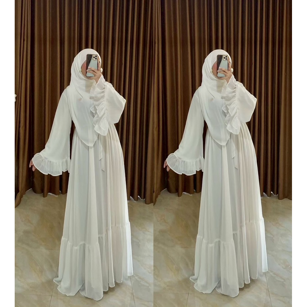 Nadira Set - Gamis Bahan Ceruty Premium set Hijab Pashmina