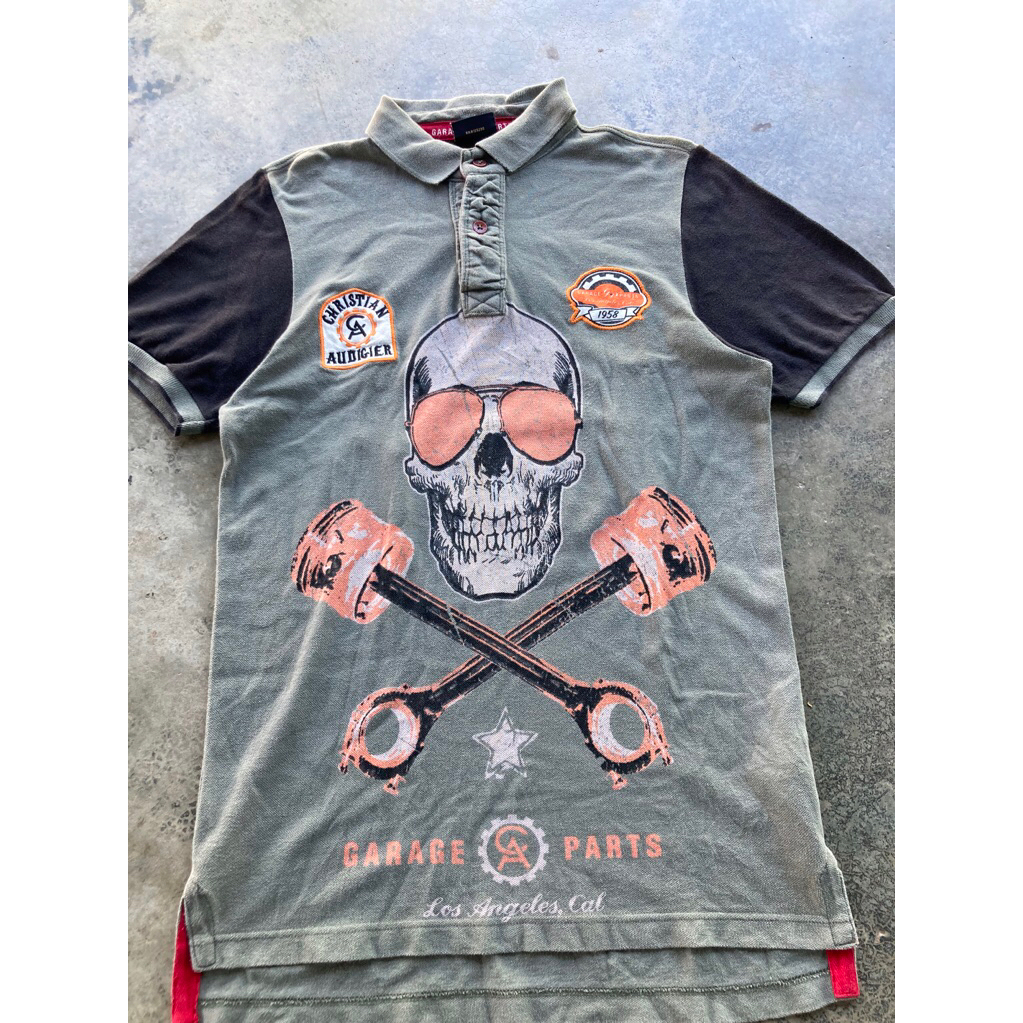 Christian Audigier Garage Parts Big Skull Polo Shirt