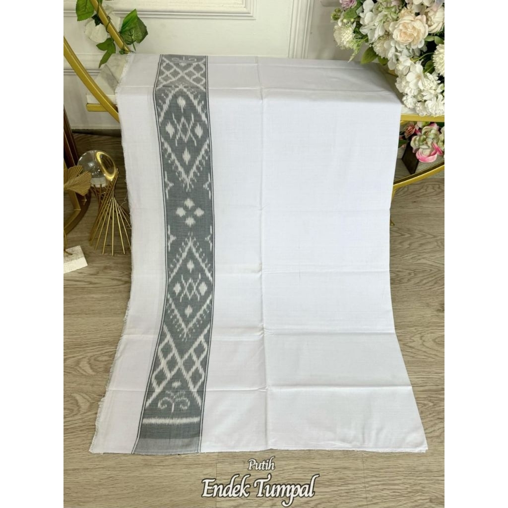 [Best Seller] Kain Tenun Endek Putih Polos Tumpal - Kain Tenun Endek Kotak Lembaran Murah