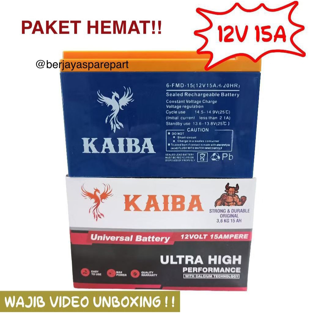 Baterai Sepeda Listrik 12volt 15ah Sepeda Listrik Mobilan Aki KAIBA