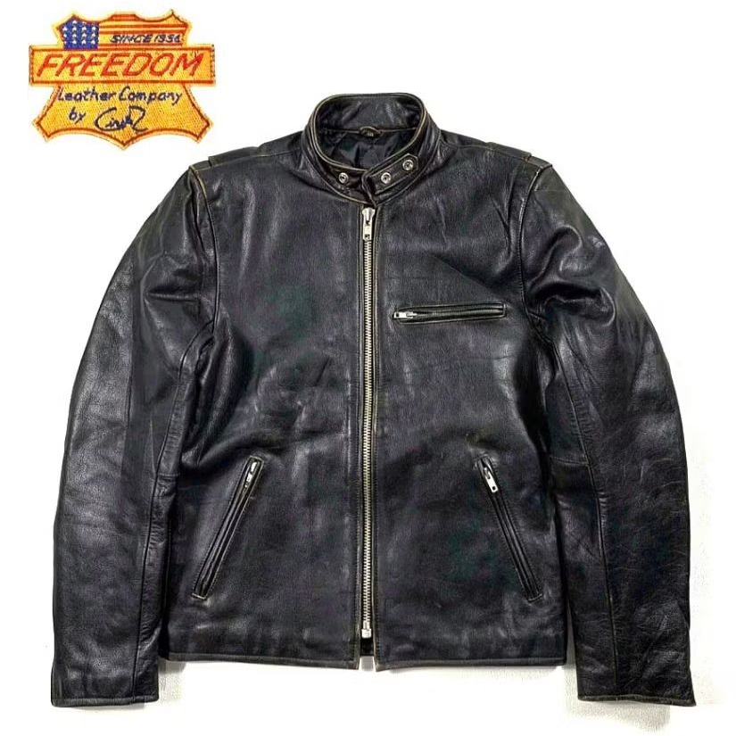 Freedom Leather Caferacer Genuine Steerhide Leather Biker Jacket X Jaket Kulit Avirex Harley Davidso
