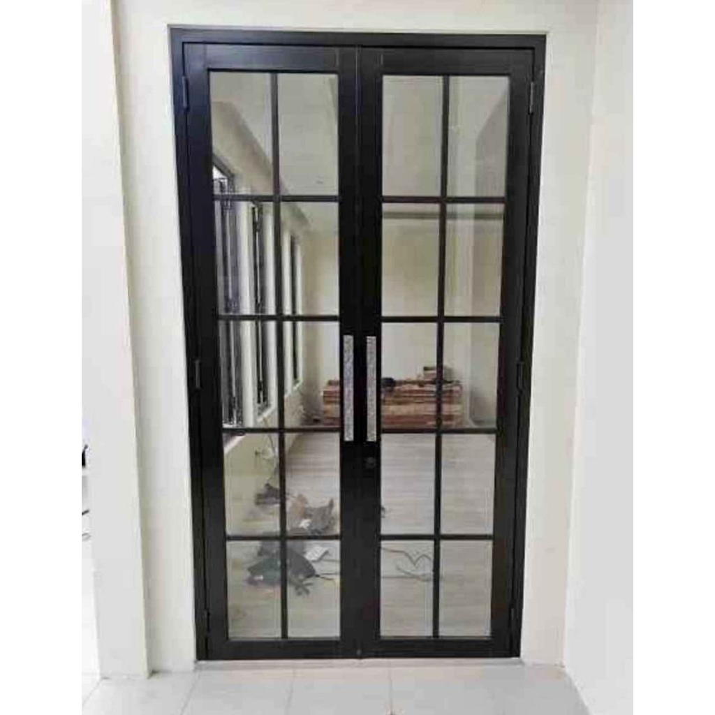 Pintu Swing double Black model ornament aluminium kaca