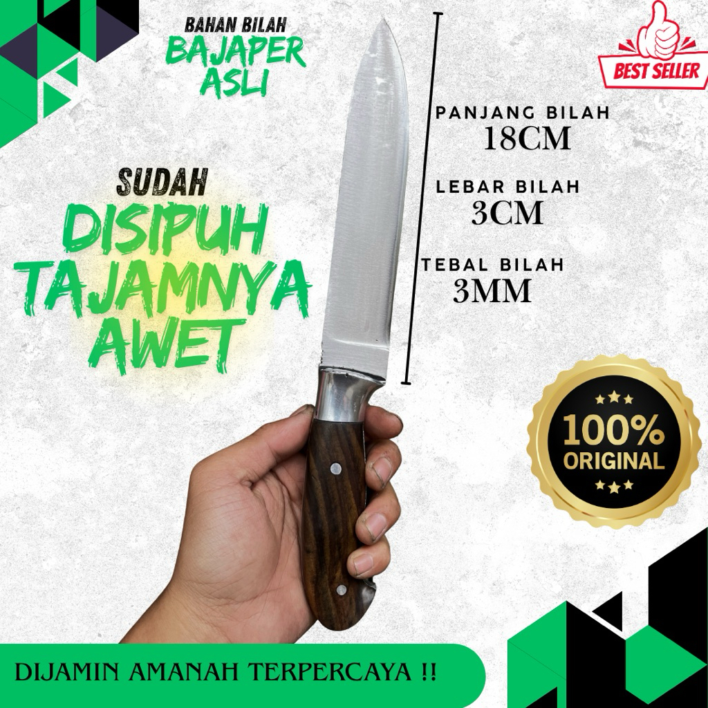 PISAU SESET MODEL STRAIGHT BAHAN BAJAPER sarung kulit sapi kombinasi kulit imitasi // Gagang cor dur