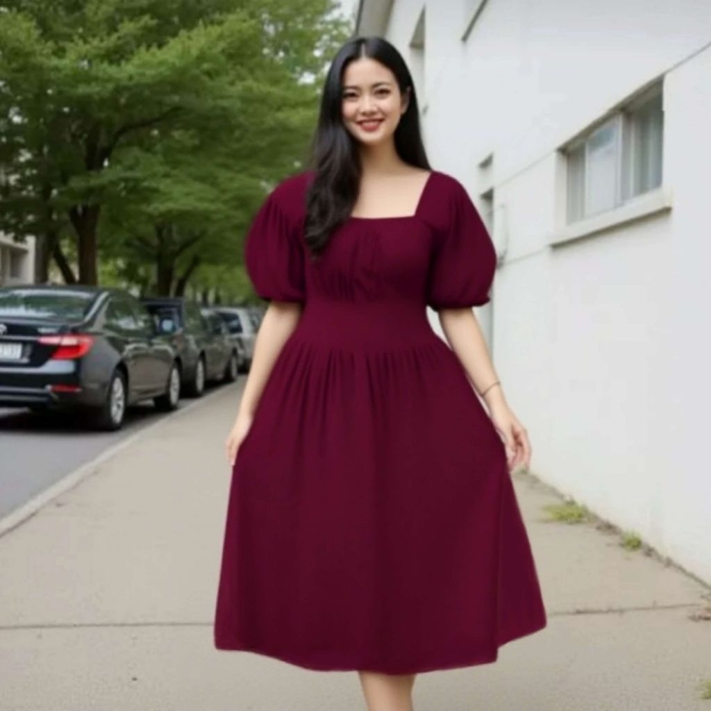 Dress Bali Wanita Naura Polos Pinggang Kerut Termurah / Daster Bali Kekinian Terbaru