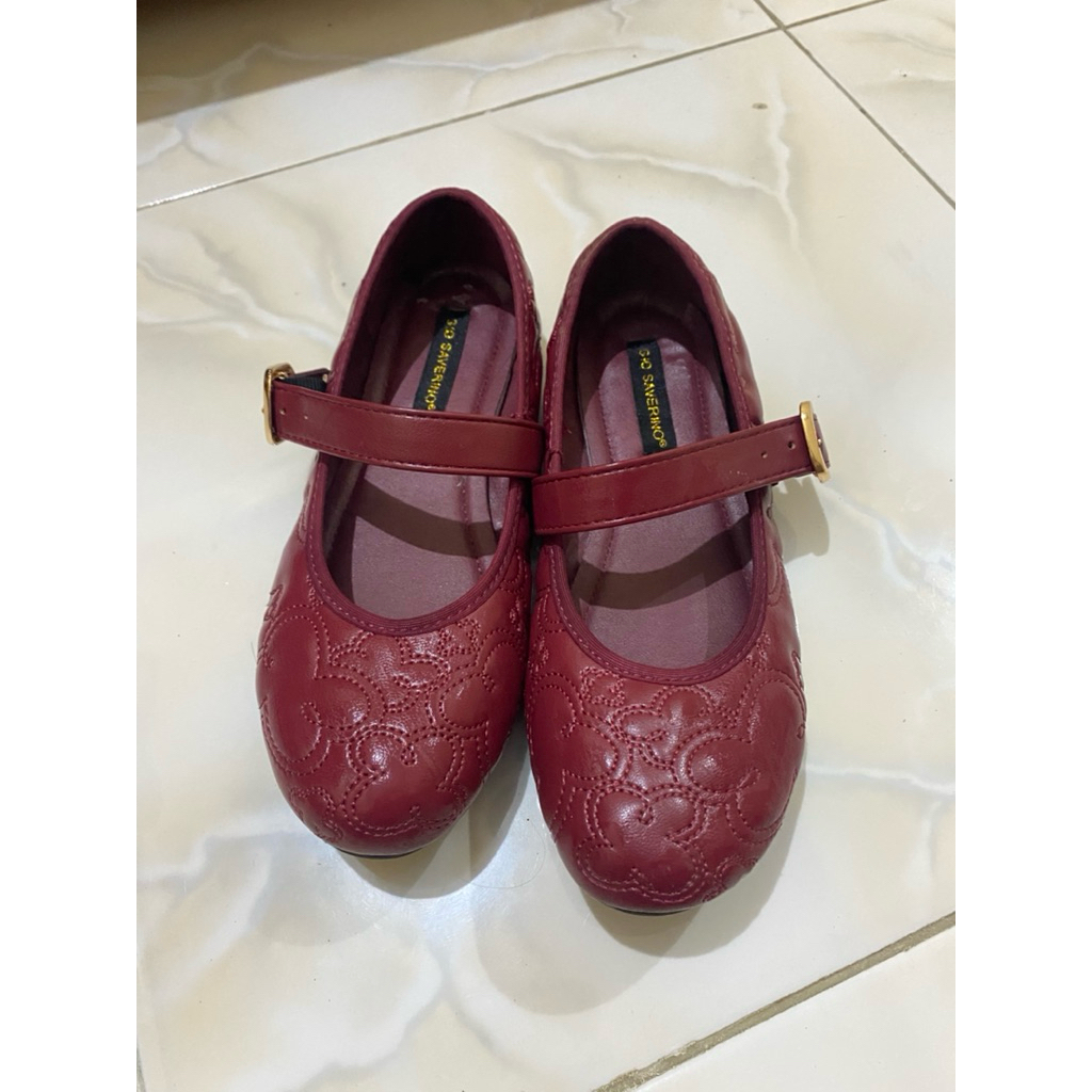Gio Saverino Sepatu Flat Shoes Merah Mary Jane Maroon (PRELOVED)