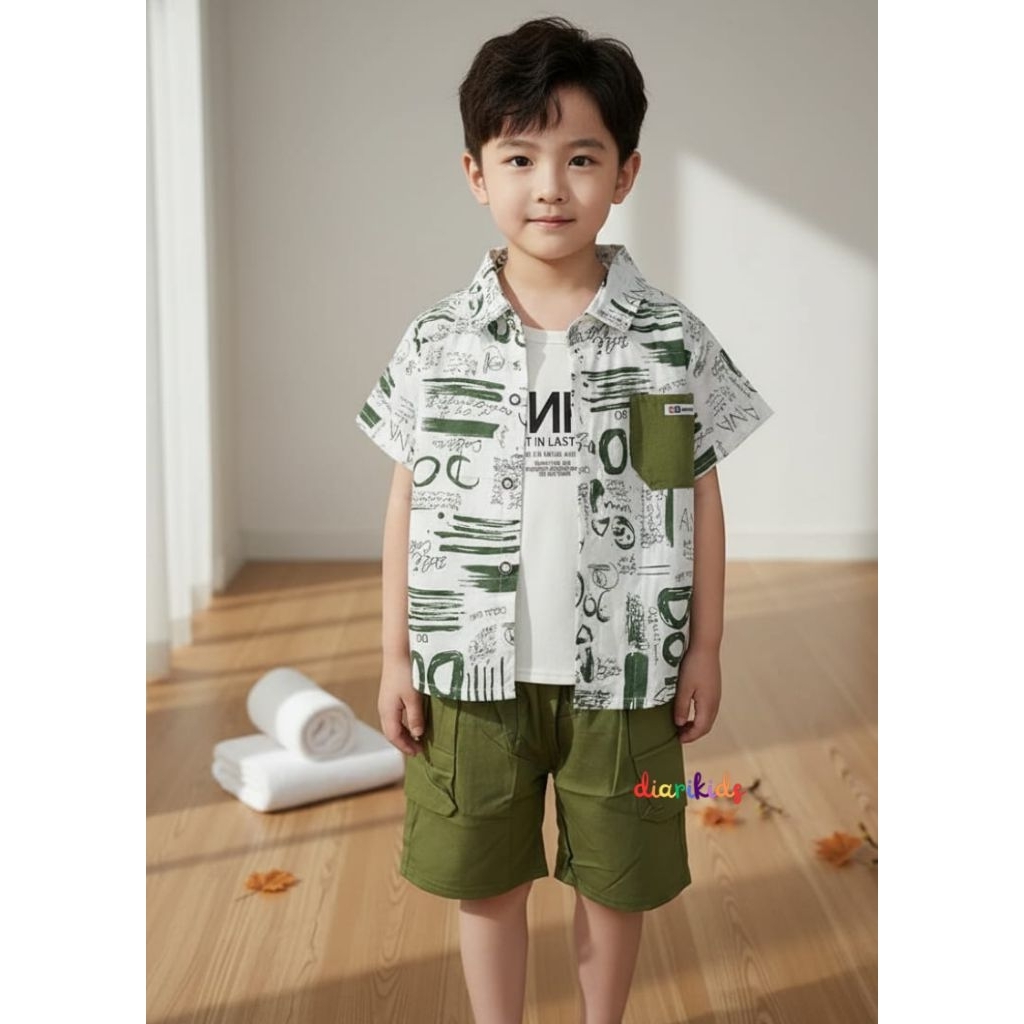 SET 3IN1 KEMEJA ANAK COWOK IMPORT 2-5TAHUN AT85 SETELAN 3IN1 ANAK COWOK MURAH SETELAN ANAK COWOK 3IN