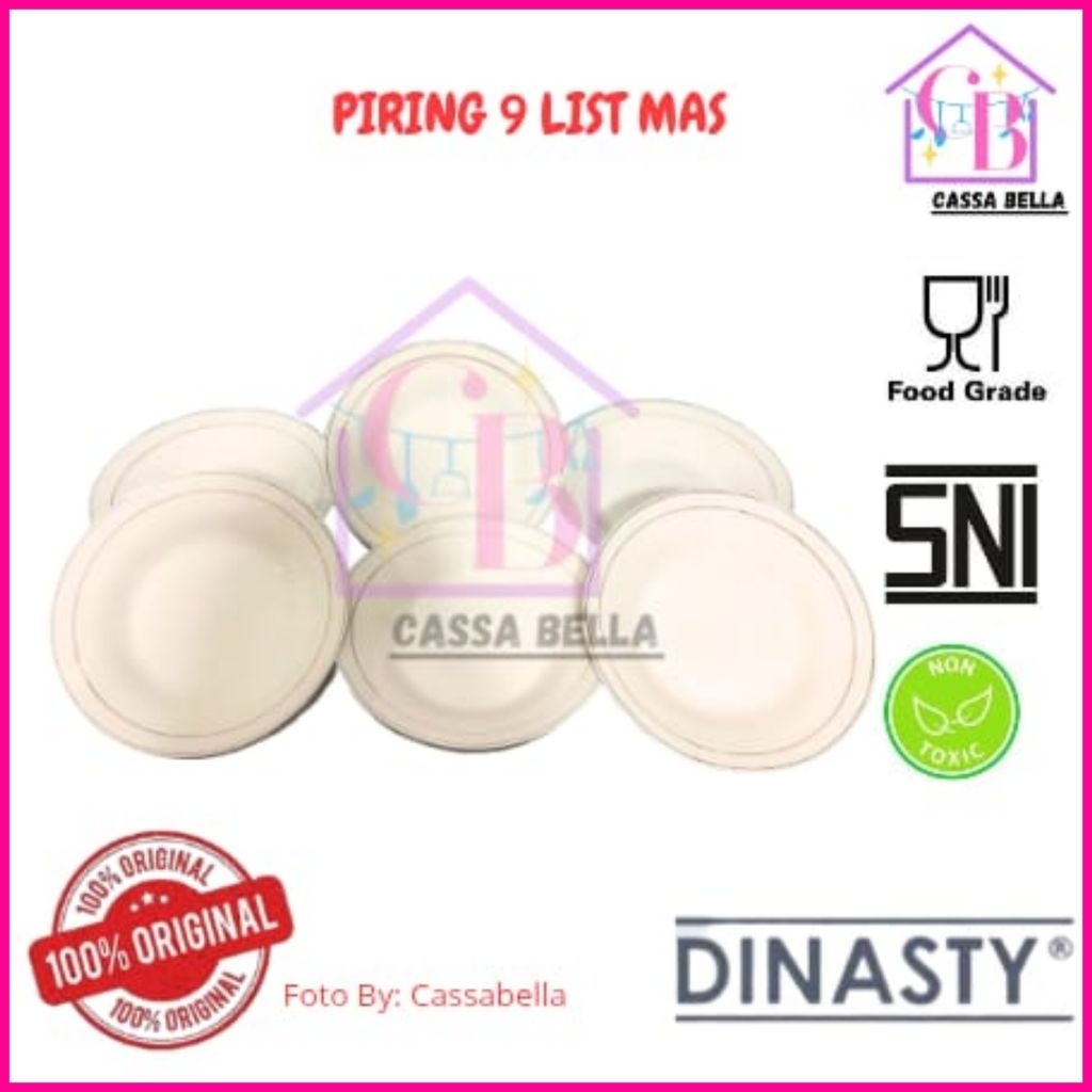 (6PCS) Piring Makan Dinasti List Polos 9 Inch / Piring Makan Keramik 9 Inch / Piring Makan Keramik 9