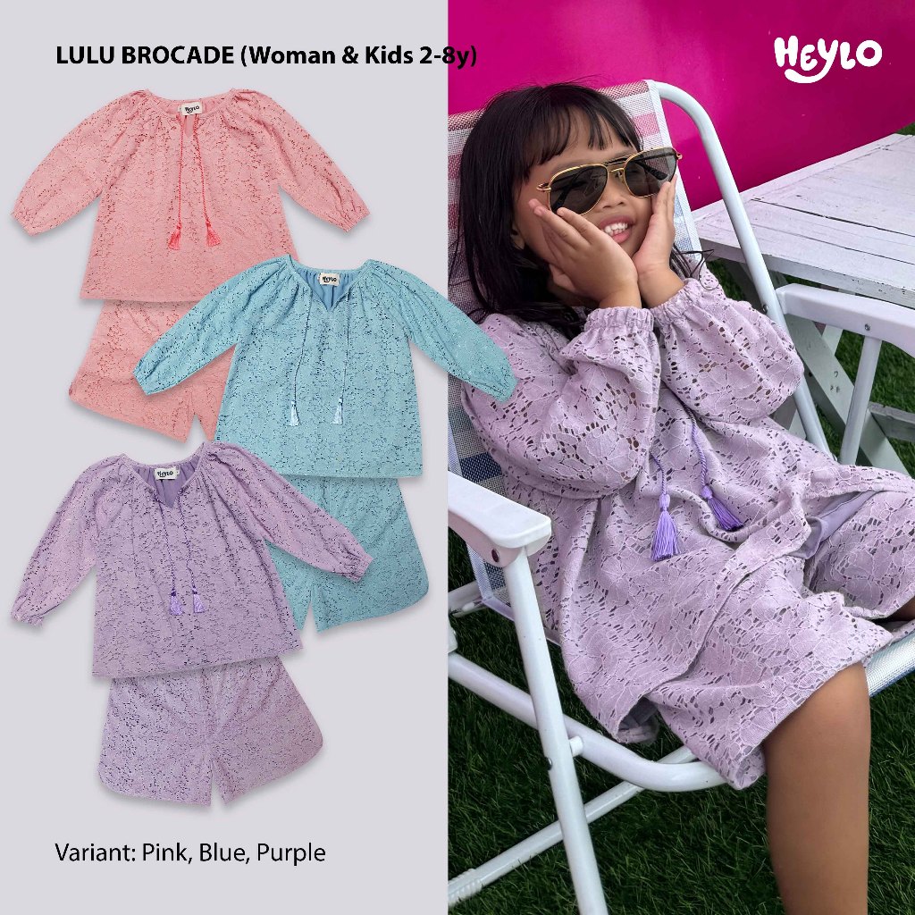 Heylo - LULU - Setelan Brukat / Set Brocade Top Pants / Atasan Celana Brukat Wanita Anak