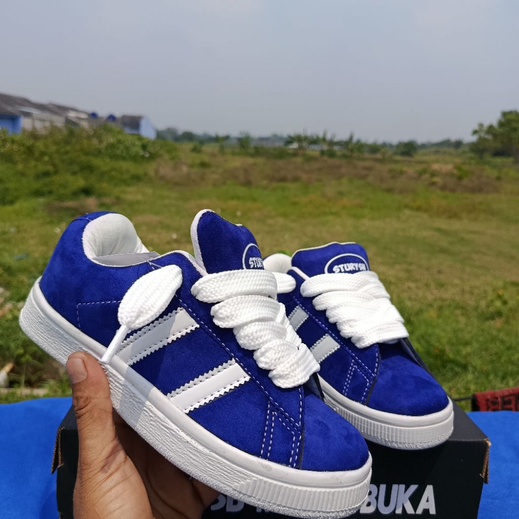 Sepatu Gemuk Lokal Warna Biru Bahan Suede EX TKTN Anak Remaja Dewasa Laki Laki Perempuan Sneakers Ca