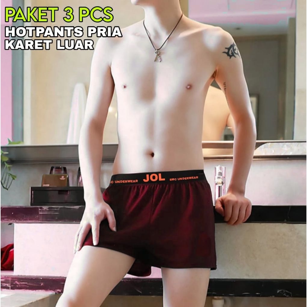 PAKET 3 PCS HOTPANTS PRIA POLOS | CELANA PENDEK PRIA | CELANA DALAM PRIA | CELANA TIDUR PRIA | POLOS