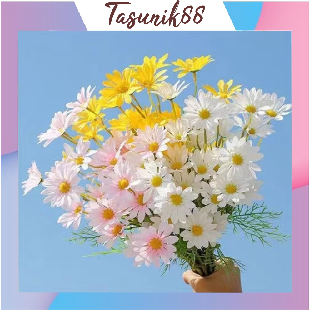 TASUNIK88 bunga plastik/Imitasi Bunga/1 Tangkai ISI 5 Cabang 5 kepala bunga aster/bunga palsu/hiasan