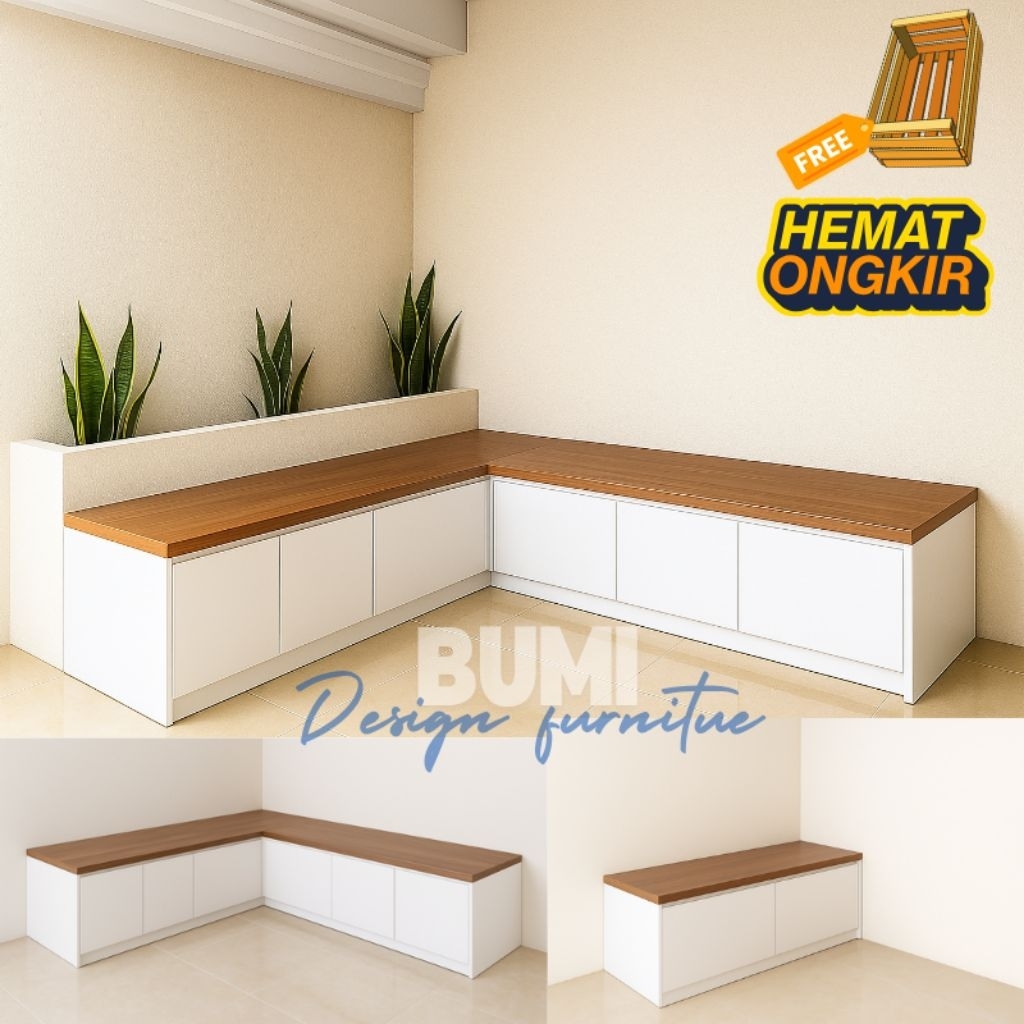 Kursi Teras Minimalis Modern Panjang 150cm/180cm Finishing HPL Putih Serat Kayu