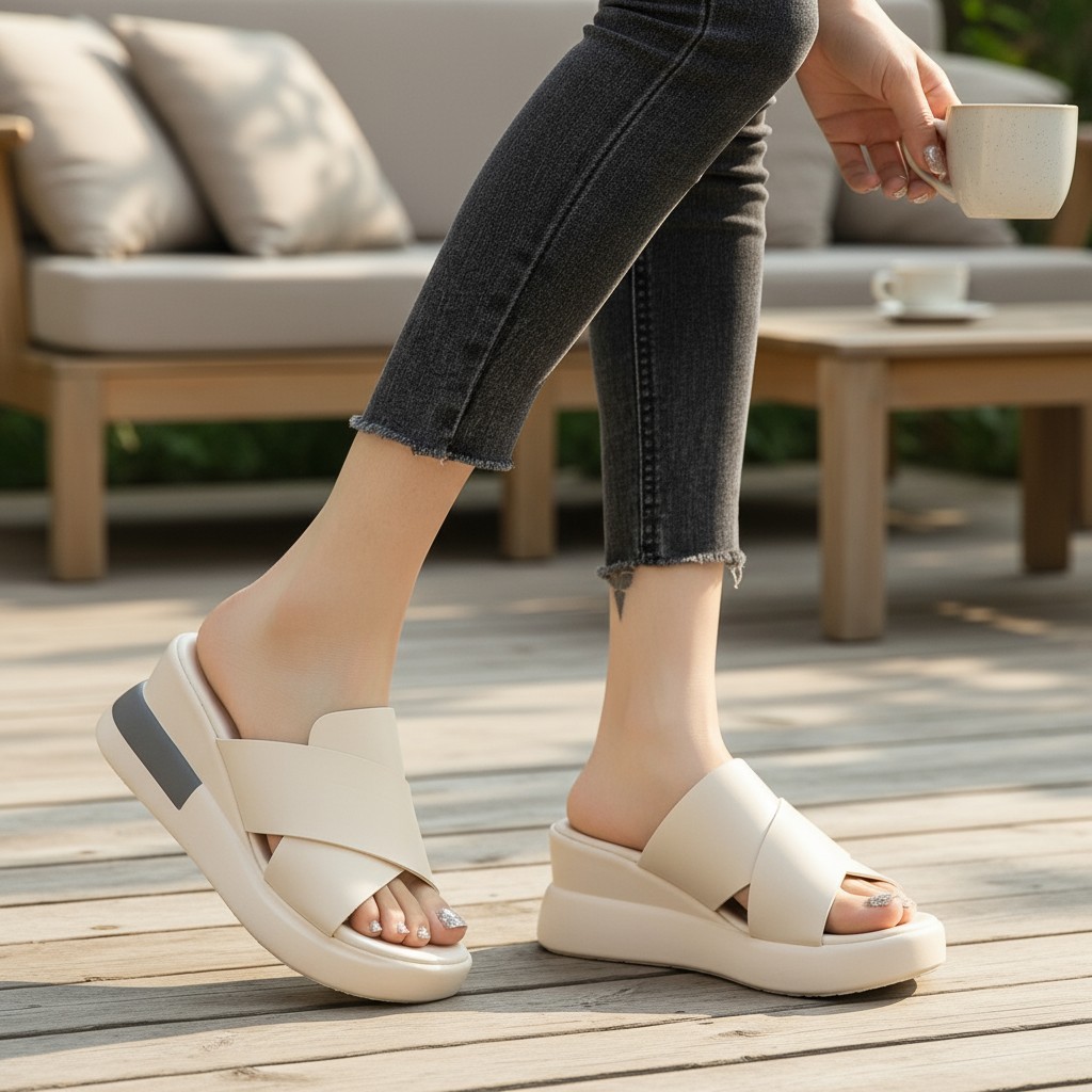 Sandal Wedges Wanita Fashion Viral Kekinian 2026 - Ukuran 37-42, Tinggi Hak 5 Cm - Sendal, Cewek