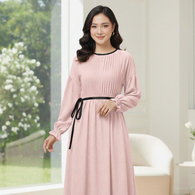 Longdress Gamis Premium Wanita Bahan Cey Emboss Elegant - Longdress Gamis Premium Kekinian Longdress