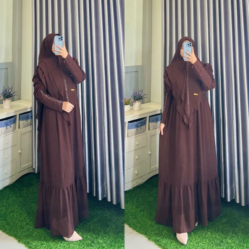 Gamis Syar'i Shalehah Wanita | Bahan Ceruty Armani Full Furing | Gamis Lebaran 2026