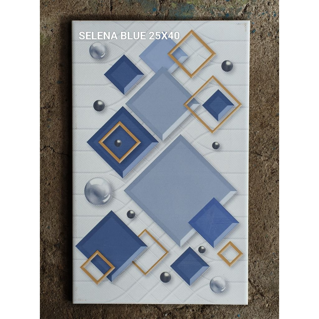 Keramik Dinding 25x40 Motif Kotak Selen Blue Grey KW1