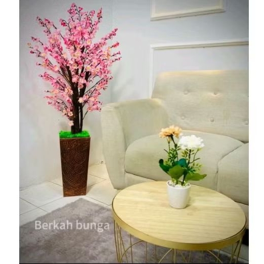 Pohon Sudut Bunga Sakura Pink Tinggi 120cm - Pohon Bunga Sakura Plastik - Sakura Artificial