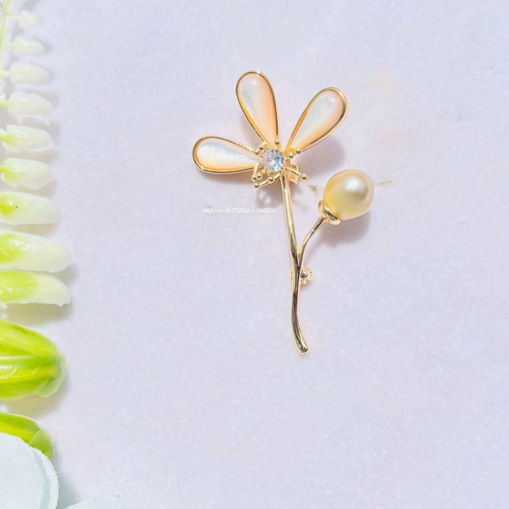 Bros Rhodium Mutiara air laut/bros hijab rhodium Mutiara air laut