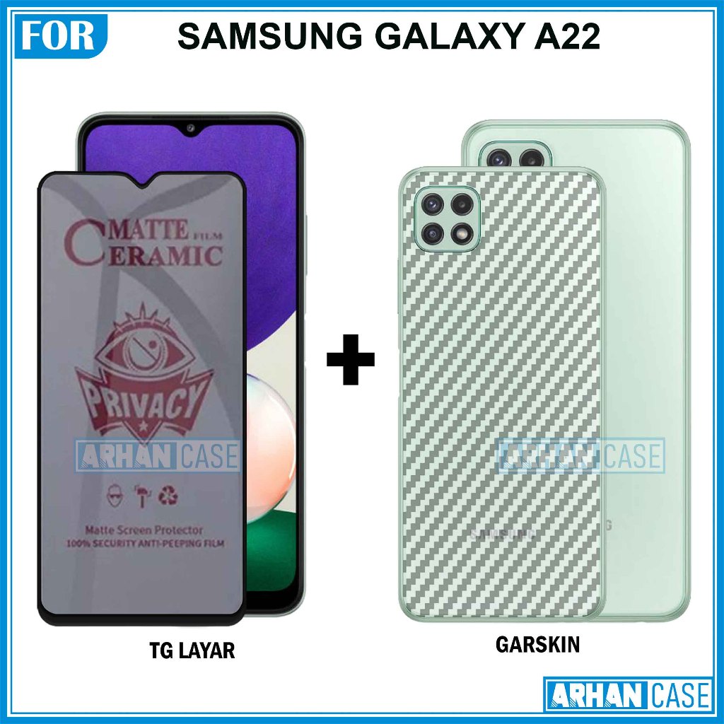 Paket Hemat 2in1 Tempered Glass Samsung Galaxy A22 A22 5G A12 Free Skin Carbon 3D