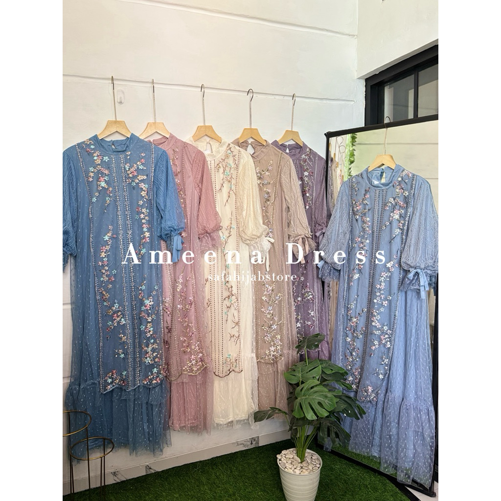 AMEENA DRESS / DRESS WANITA / GAMIS WANITA / GAMIS KONDANGAN / DRESS PUTIH / GAMIS LEBARAN