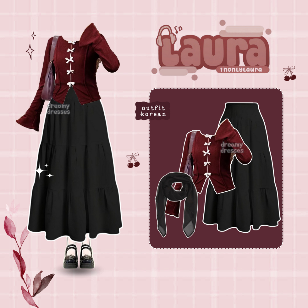 dreamy - Setelan Wanita Kekinian Outfit Casual Maroon OOTD Hijab Stylish Simple Outfit Set AA451