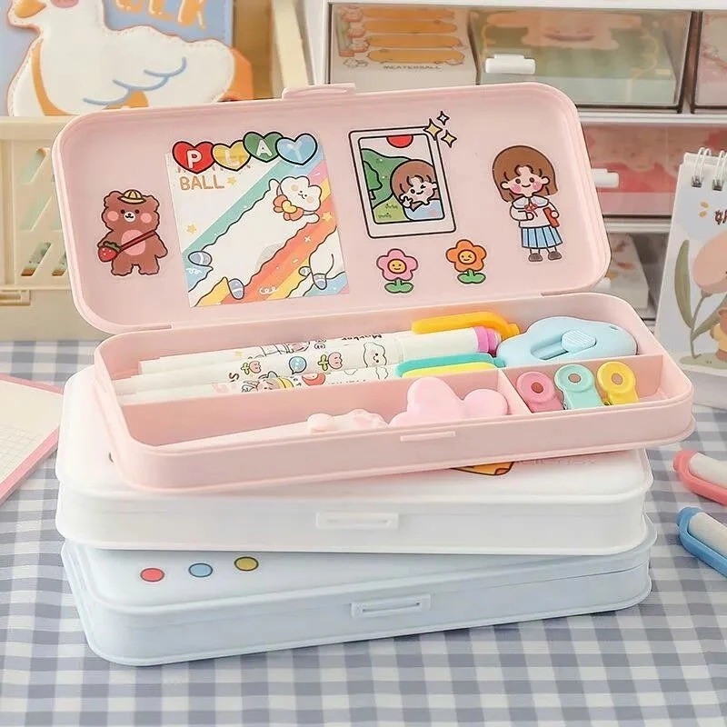 Produk TEMPAT PENSIL / PENCIL CASE AESTHETIC KOREAN STYLE (FREESTICKER) / Tempat Pensil / Kotak